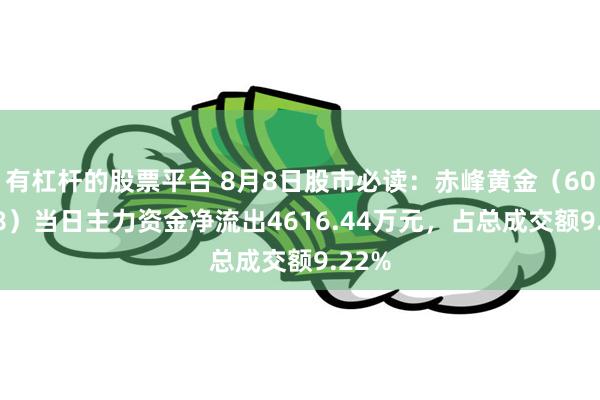 有杠杆的股票平台 8月8日股市必读：赤峰黄金（600988）当日主力资金净流出4616.44万元，占总成交额9.22%